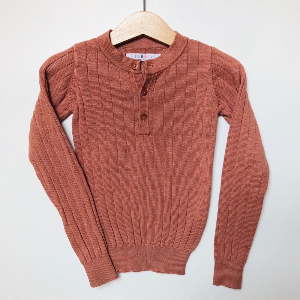 Coco Blanc Ribbed Button Salmon Sweater, 4